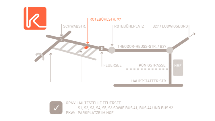 Anfahrt zur Zahnarztpraxis Dr. Gero Kuttler in Stuttgart-West am Feuersee