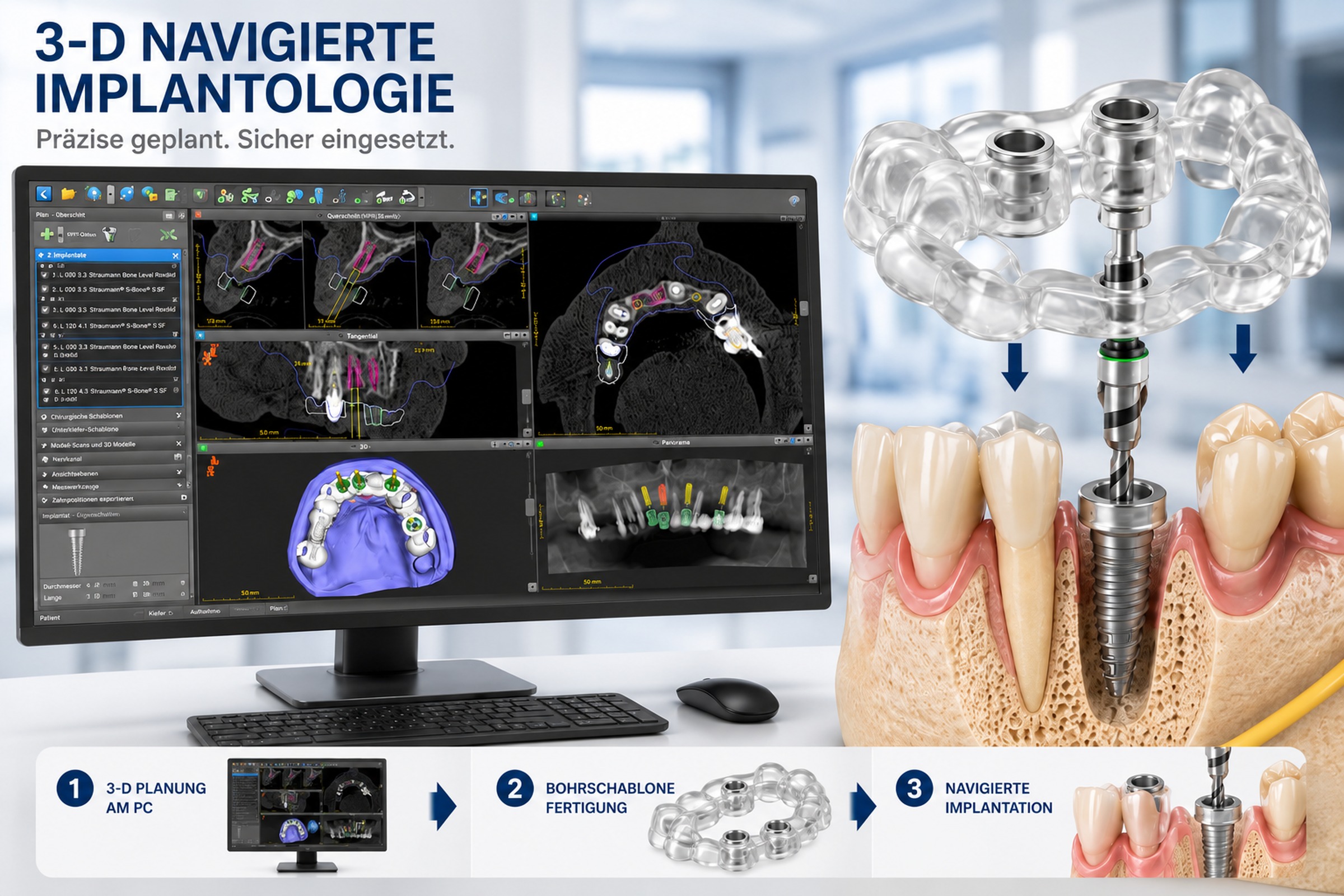 3-D navigierte Implantologie mit digitaler Planung und Bohrschablone