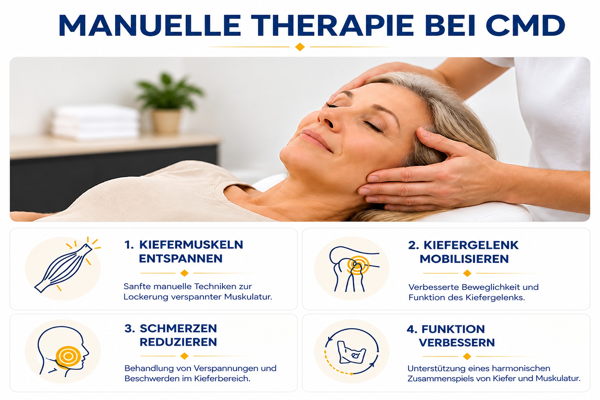 Manuelle Therapie bei CMD zur Entspannung der Kiefermuskulatur und Verbesserung der Kiefergelenkfunktion