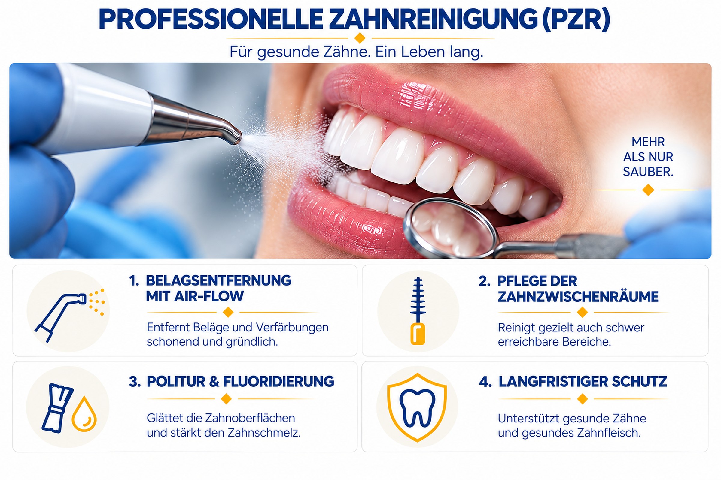 Professionelle Zahnreinigung mit Air-Flow, Politur und Fluoridierung