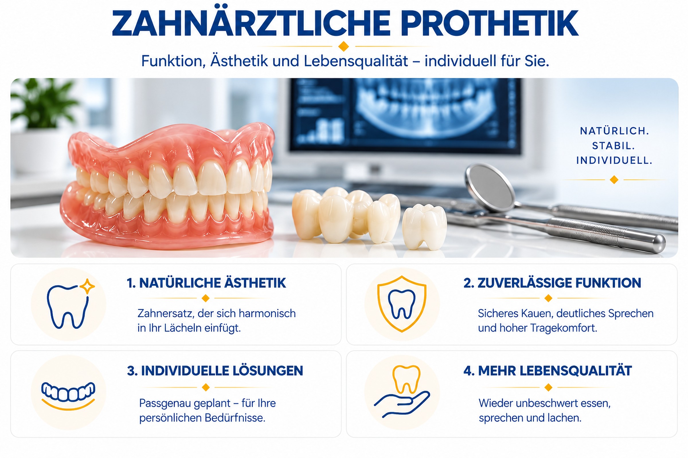 Zahnärztliche Prothetik und Zahnersatz für natürliche Ästhetik und zuverlässige Funktion