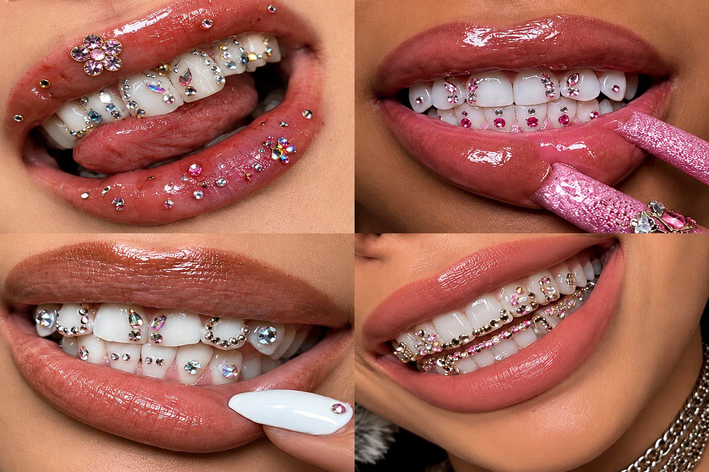 Zahnschmuck mit verschiedenen Dental Gems und Schmuckelementen