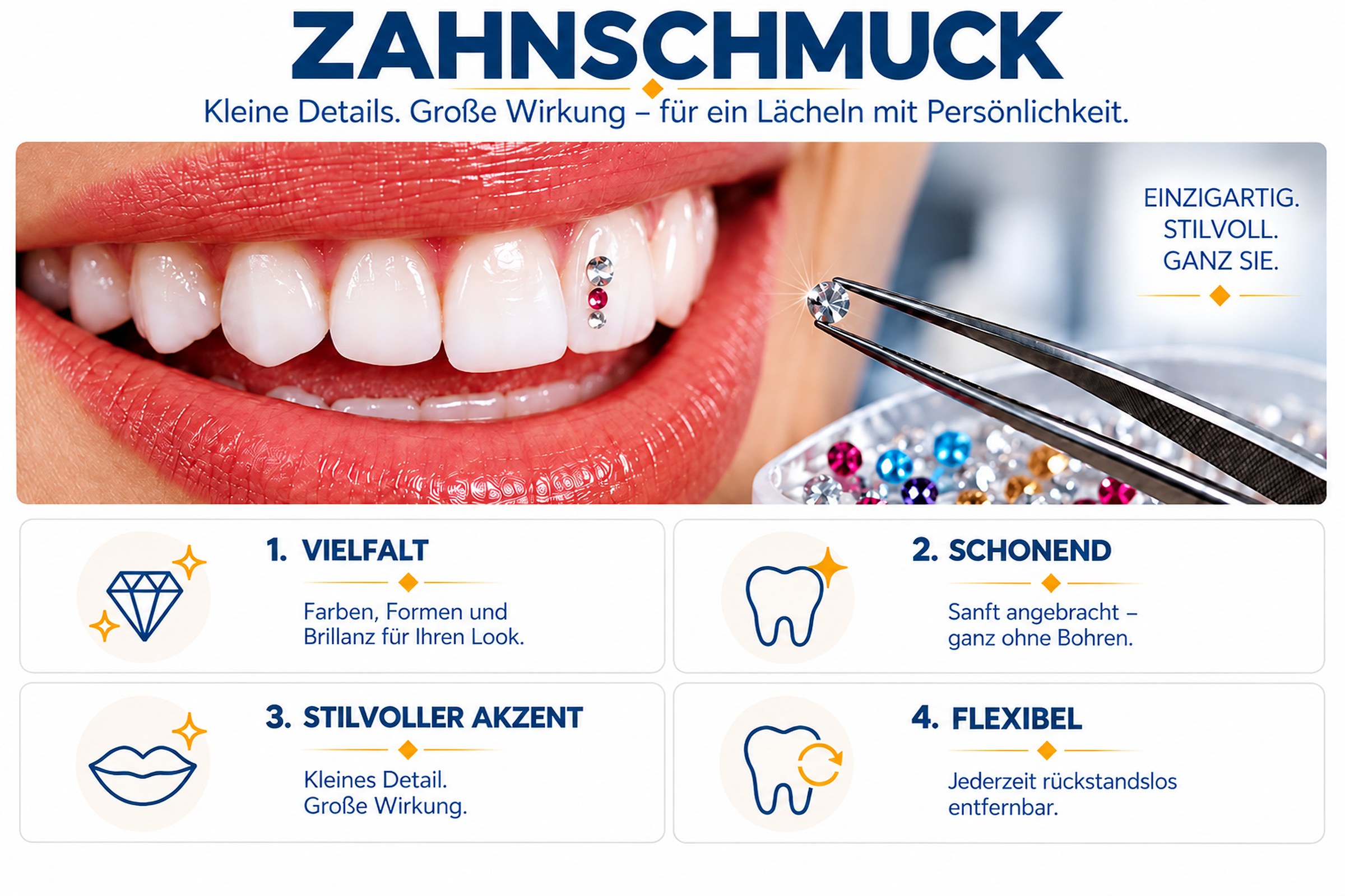 Zahnschmuck für einen individuellen und stilvollen Akzent am Lächeln