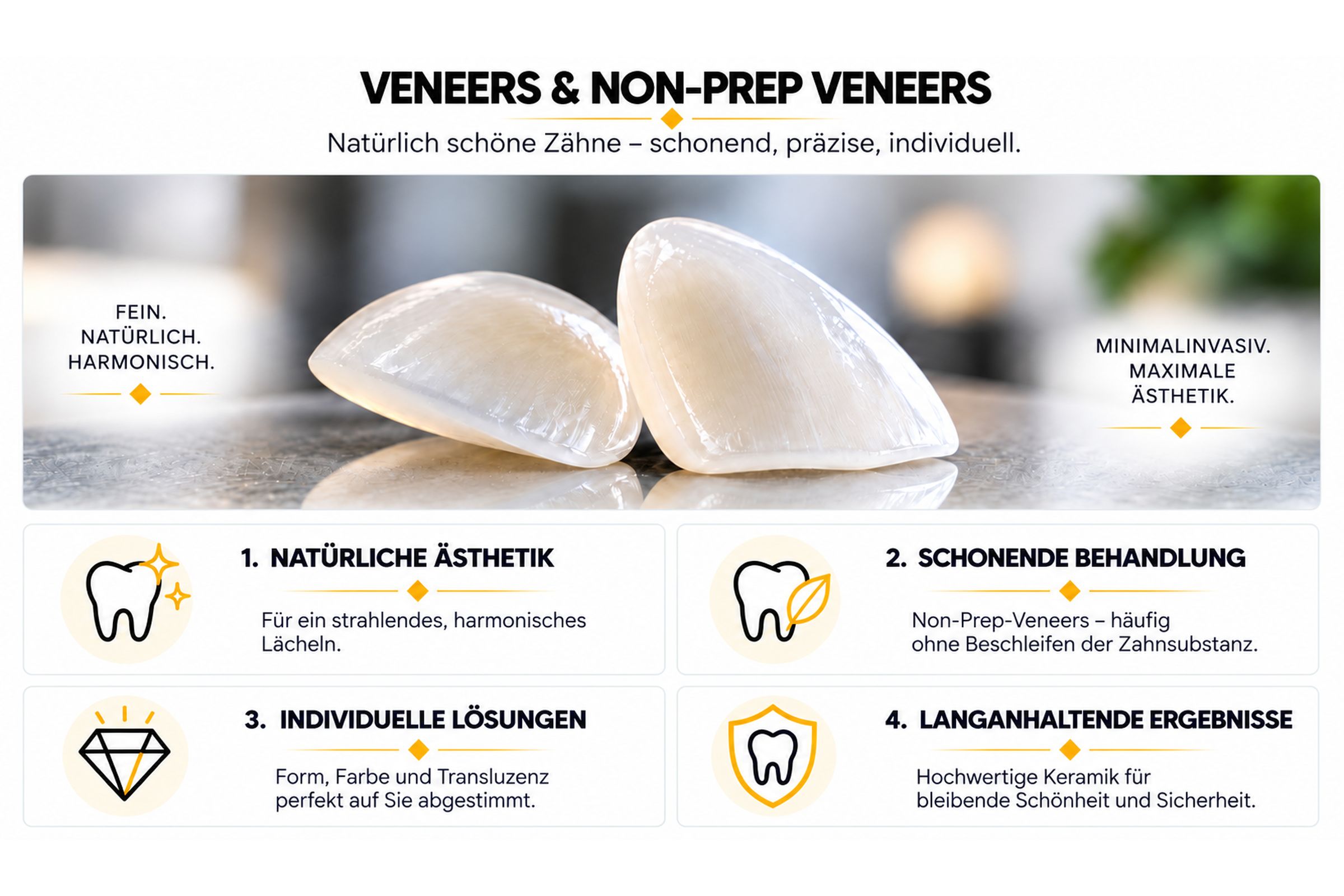Veneers und Non-Prep-Veneers für natürliche Ästhetik und schonende Zahnverschönerung